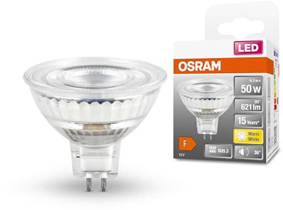OSRAM LED STAR MR16 12 V Spot, Attacco GU5.3, Bianco Caldo, 2700 K, 8 W = Equivalente a 50 W, SUPERSTAR MR16 12 V, Chiaro, Taglia Unica