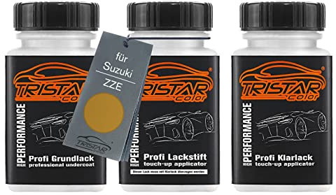 TRISTARcolor Billack Backstift set för Suzuki ZZE Solar Yellow Perl basecoat klarlack 50ml vardera