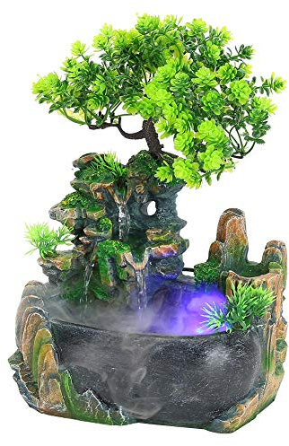 Water Fountain Green Plant, Fountain Plant Decoration with Spray Waterfall Fog Home Decoration, UK 220-240V, Atomizer 100-240V