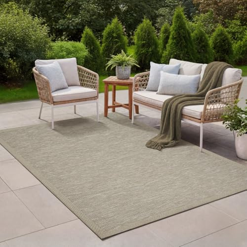 the carpet Calgary - Outdoor Teppich Wetterfest für Balkon & Terrasse, Robuster Flachgewebe Teppich für Garten, Pflegeleicht In- & Outdoor, Boho Vintage Design, Beige-Grau, 160 x 220 cm