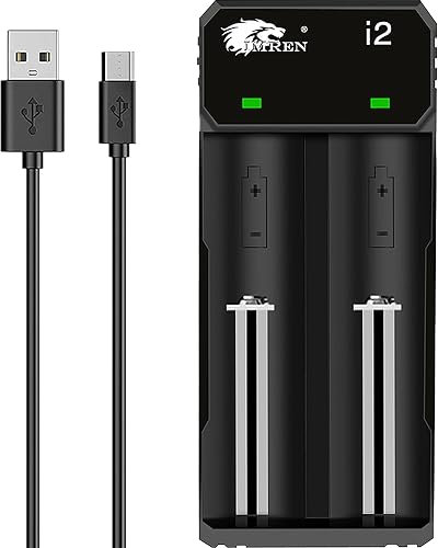 IMREN Caricabatterie 18650, 2 Slot Li-ION Caricabatterie Pile Ricaricabili 3.7V 18650 18490 18350 18500 17500 14500 20700 21700 26650 Batteria al litio (con USB)