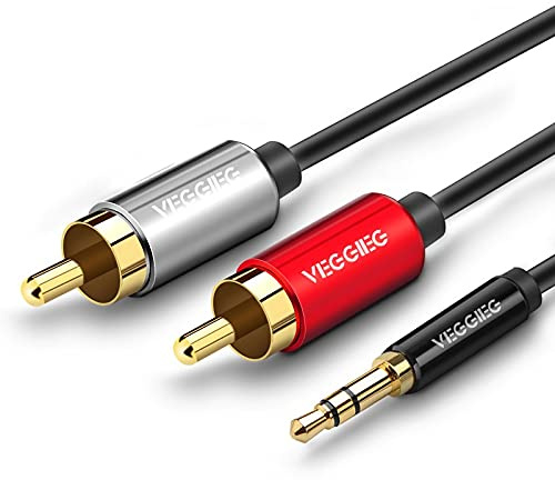 Tec-Digi RCA to 3.5mm Cable 2 Phono Aux Stereo Audio Lead Mini Jack 2RCA Red and White Headphone Cord Compatible with Record Player/Amplifier/DJ Controller/Speaker/Car/Turntable/Soundbar/TV/Laptop 1M