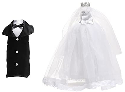 EVEBS 2 Stück Kleidung Brautpaar für Champagnerflaschen, Champagnerglas Sektglas Hochzeitsdekoration,Flaschenhülle Kleidung Brautpaar Hochzeitskleid Hochzeitskleid Hochzeitsanzug Tischdekoration (B)