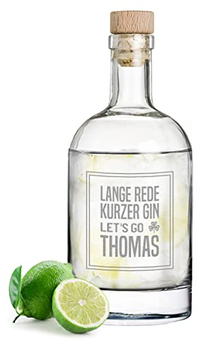 polar-effekt Gin Glasflasche mit Wunschgravur 700 ml - mit Namensgravur - auslaufsicher - Geburtstagsgeschenk - wiederverwendbar - Spirituosen, Drinks, Cocktails - Motiv Lange Rede kurzer Gin