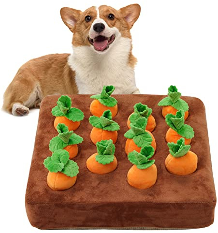 Snuffle Mat & Carrot Puzzle Toy for Dogs, Enrichment Toys with 12 Carrots