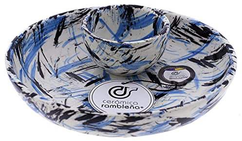 CERÁMICA RAMBLEÑA | Cuencos | Bol | Bowl | Cuencos de aperitivo | Cuencos cocina | Aceitunero cerámica decorado - Modelo M02 | 100% Decorado a mano | 18x18x5 cm