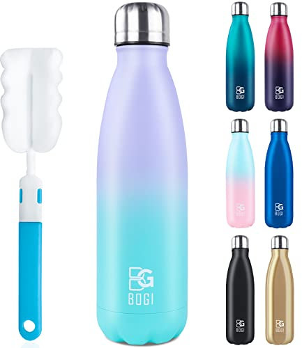 BOGI 750ml Insulated Metal Water Bottle Leak Proof Stainless Steel Water Bottle Keep Hot Cold Bike Gym Sports with Cleaning Brush Mint