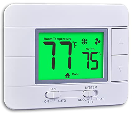 Upgraded Non Programmable Thermostats for Home 1 Heat/1 Cool Single Stage System, with Temperature & Humidity Monitor and Large Green LCD