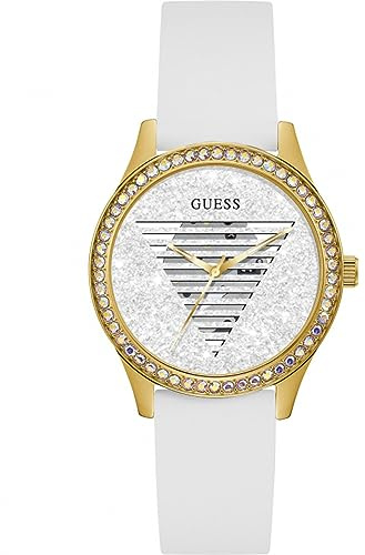 Guess Ladies 38mm Watch - White Strap White Dial Gold Tone Case