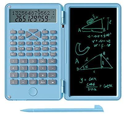 Scientific Calculator with Writing Tablet,Professional Foldable Calculator Pocket Standard Calculator with Erasable LCD Writing Pad for Office Home Business(Blue)