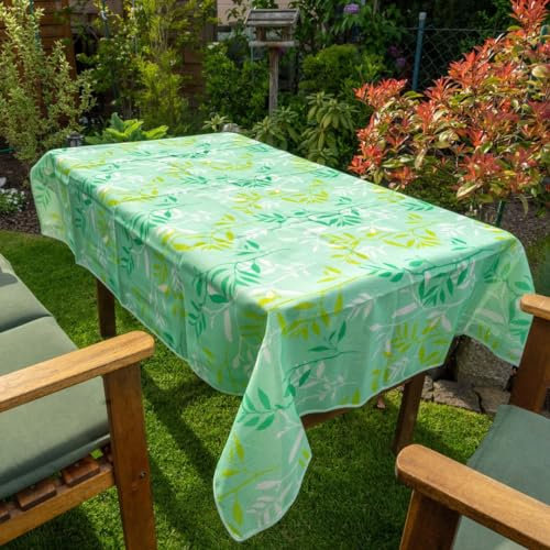 laro Gartentischdecke Wetterfest rutschfest Eckig, Muster:Blätter Grün, Größe:110x140 Premium