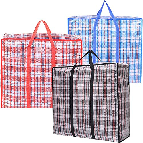 Paquete de 3 Bolsas para Guardar Ropa, Grandes Bolsas Almacenaje con Cremallera y Asas Fuertes, Impermeables Bolsas de Lavandería Reutilizables para Compras, Mudanza, Almacenamiento (80 * 60 * 20CM)