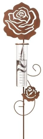 dio only for you Gartenstecker Rose mit Regenmesser braun 105 cm Metallstecker Gartenstecker Blumenstecker Rosenstecker