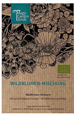 Mezcla de flores silvestres (para una superficie aproximada de 5 m²) Mezcla de semillas ecológicas con especies anuales y perennes, pasto para abejas, alimento para insectos beneficiosos.