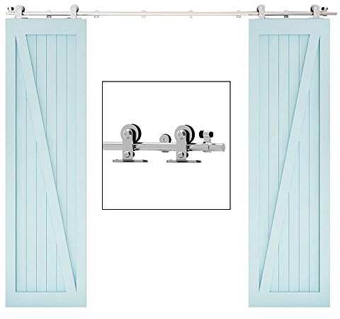 TSMST 292cm/9.6FT Acier Inoxydable Rail Porte Coulissante, Kit de Rail de Porte de Grange Robuste Adapté de Double Porte Coulissante de Grange (T-Form)
