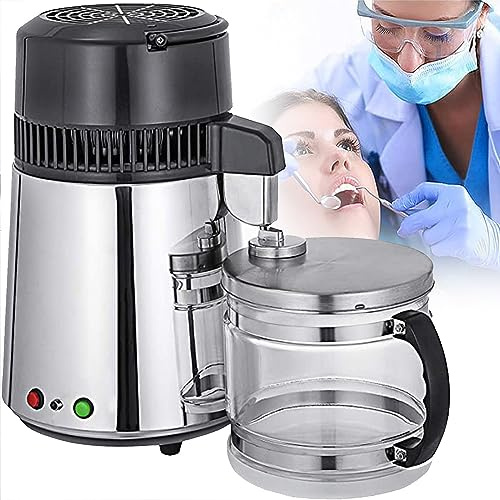 DPQYJPP Destilador de Agua 4l Acero Inoxidable purificador de Agua con Jarra de Vidrio 1l/h máquina de Agua destilada para hogares Laboratorios Industrias Jarra de Vidrio,White