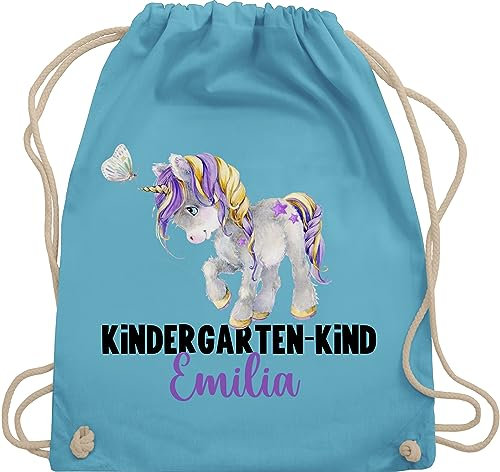 Turnbeutel Rucksack - Hallo - Kindergartenkind Geschenk zum Kindergarten Start Kita Einhorn - Unisize - Hellblau - kindergarten-rucksack kita-rucksack geschenke rucksäcke mädchen