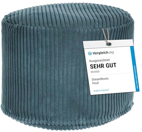 DreamRoots Cord Pouf Hocker rund 35x35x25 cm, Ocean Depths | Runder Bodenstuhl, Sitzkissen Boden, 380 g/m², für Wohnzimmer, Schlafzimmer & Homeoffice, waschbar, Fußhocker