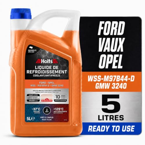 Holts HAFR0010B Antifreeze Coolant for Car Ford Vaux Opel, WSS-M97B44-D/GMW 3240, 10-year 300k mile long life, protection to -37°C, Includes Spout, Orange, 5 Litre