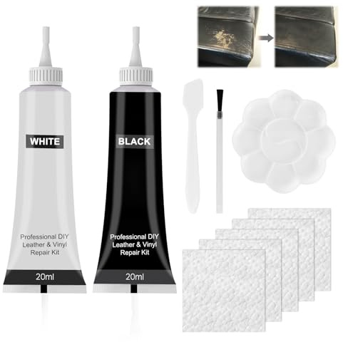 HASAIKA Kit de réparation en cuir, kit de réparation en cuir de 2 pièces pour réparer les déchirures de meubles, canapés, vestes, sièges de bateaux (noir+blanc)