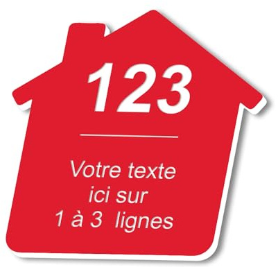 Plaque gravée personnalisée autocollante pour nom et numéro de boîte aux lettres en forme de maison design - rouge - format 8x8 cm