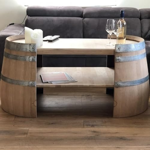 Fass-Schmiede Weinfass Langer Couchtisch aus Weinfasshälften Sofatisch Beistelltisch (Shabby White)