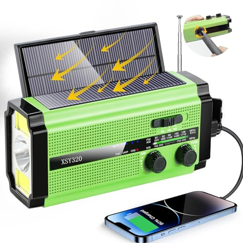 Radio d'urgence 2 surdimensionnées solaire/manivelle/batterie 5000 mAh/chargeur USB-C/batterie AAA/radio de survie AM/FM/NOAA, 3 modes, lampe de poche et lampe de lecture, alerte SOS, batterie externe
