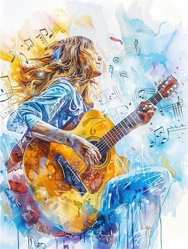 Mädchen Malen Nach Zahlen Erwachsene, Gitarre Malen Nach Zahlen Klein 30x40cm, DIY Handgemalt Ölgemälde Kit für Anfänger Bastelset Erwachsene, Acrylfarben Set Wand Deko Bilder Ohne Rahmen, Geschenk