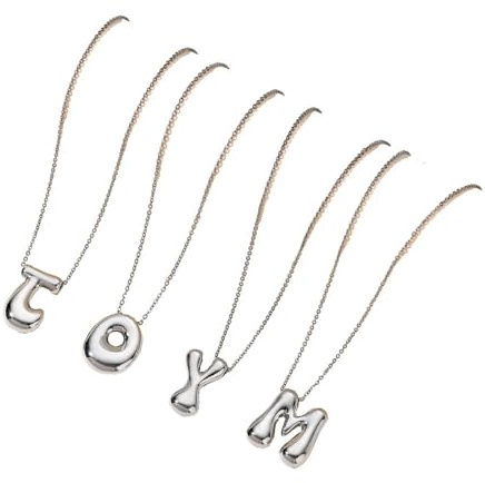 LODMLOER Halsketten Mit Bubble-Initialen Für Frauen Und Mädchen, Spiegelglatt, Az 26, Halskette Mit Initialen-Anhänger, Glänzend, Stylischer Hip-Hop-Schmuck Mit Glänzenden Buchstaben Für Frauen