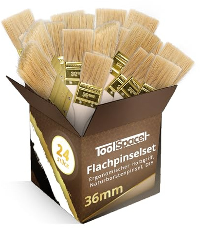 ToolSpace Pinselset Flachpinsel Set 24er Borstenpinsel 36 mm Flachpinsel-Set Naturborsten Pinsel Holz Griff Lackierpinsel Malerpinsel Lasurpinsel Streichen Wänden Malerbedarf Wandfarbe Streichpinsel