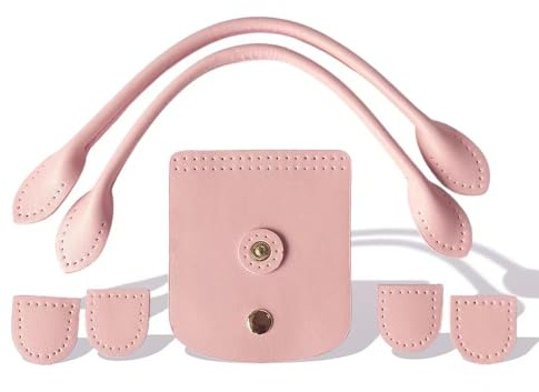 Wambere 1 Satz DIY-Taschenzubehör,PU Taschengriffe Leder Schultergurte,PU Leder Boden Tasche,Taschenboden zum Häkeln Taschenboden,Handtasche Taschen,Kunstleder Boden Tasche,Rosa