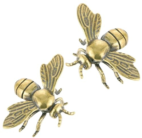 MHYGKTXRA 2 PCS Gold Bee Figurines: Vintage Brass Bee Statues Decorative, Brass Animal Ornament DIY Craft, Small Brass Metal Bee Desktop Ornament for Rustic Office Home Decor Wall Art Gift