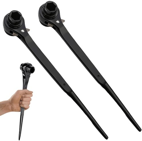 BAIFULAI 2 Stück Gerüstbauratsche 19/22 mm: Gerüstbauratsche mit CR-V-Gerüstschlüssel, rechts/links umschaltbar, korrosionsbeständige Phosphatierung, für Maschinen- und Fahrzeugwartung (Schwarz)​​