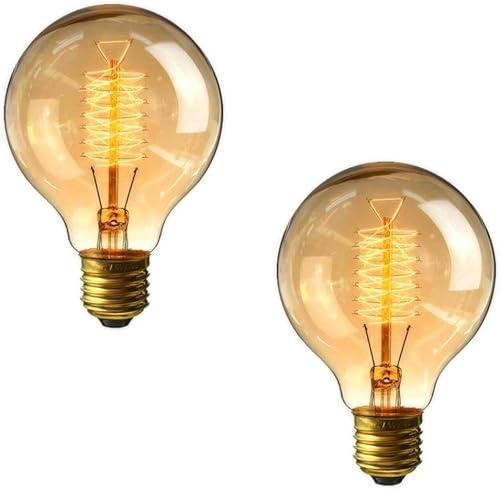 B4U Pack of 2 Vintage G80 Edison Light Bulb, Dimmable E27 Screw Bulb, 230V
