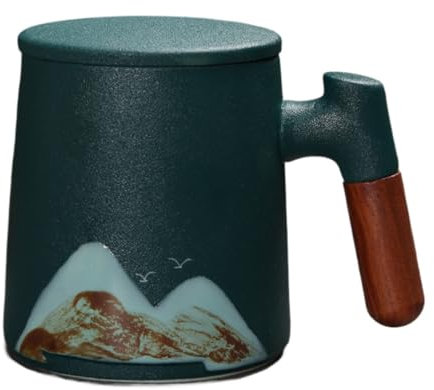 zouxangzz Keramiktasse mit Holzgriff, Büro-Teetasse mit großem Fassungsvermögen