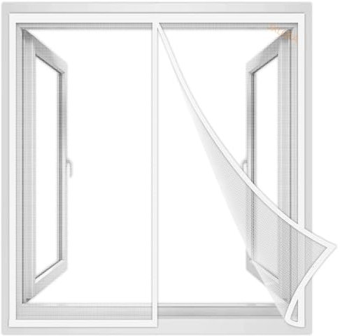 Fliegengitter Fenster 105x125 cm, Insektenschutz Gitter mit Rahmen für BalkonFenster TerassenFenster Moskitonetz Alurahmen Mückengitter Fliegenschutz Weiß, Verstärkte
