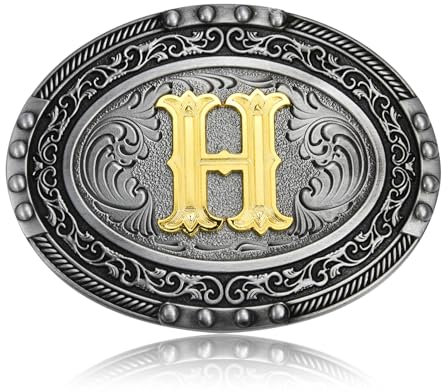 BBOTEN Gürtelschnalle mit westlichen Anfangsbuchstaben ABCDEFG bis XYZ für Männer und Frauen, goldenes Alphabet, h, Small