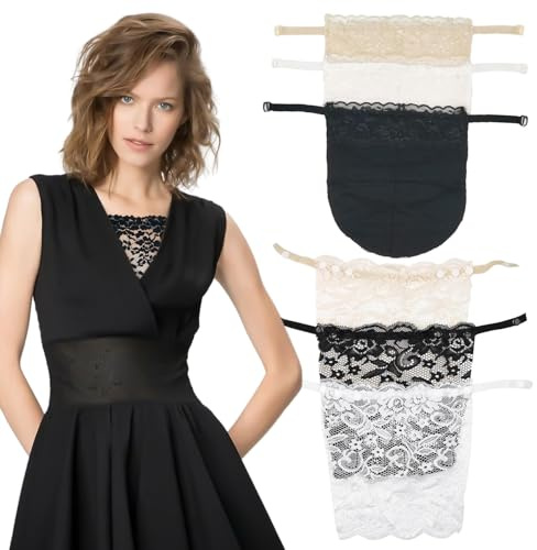 6 Piezas Paneles de Modestia para Blusas de Escote Bajo, Insertos de Encaje para Sujetador Invisible Anti-Mirror para Mujer