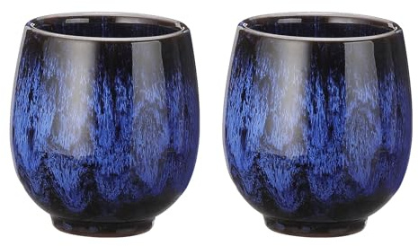 sourcing map 2pcs Chinese Ceramic Teacups 5.41oz Traditional Gong Fu Tea Set Japanese No Handle Small Tea Cup for Mate Tea Coffee Wine Drinks, Indigo Blue