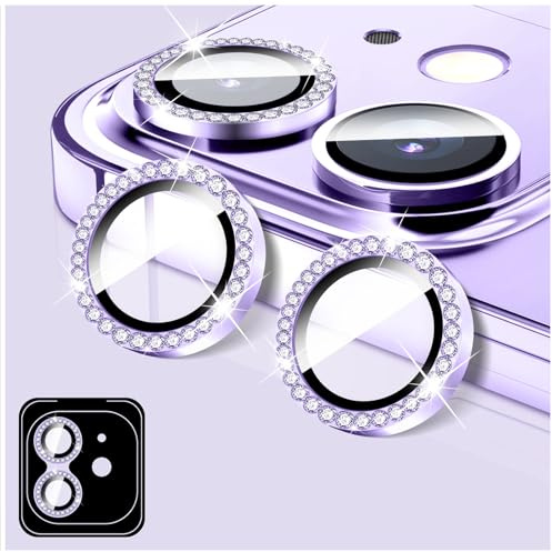 LucBuy Diamond Camera Lens Protector Compatible for iPhone 12/12 Mini, Sparkling Camera Lens Cover Film Stickers, Tempered Glass Screen Cover, Individual Auto-Align Metal Rings