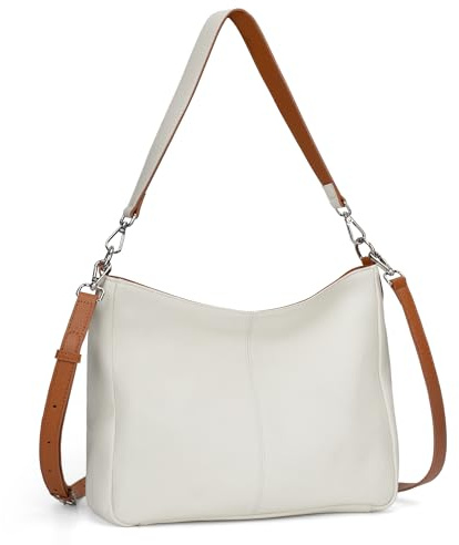 befen Hobo-Tasche aus echtem Leder, Taschen für Damen, Schultertasche, Handtaschen, Crossbody-Tasche mit 2 Schultergurten, Beige mit Braun