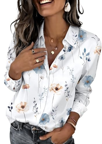 Zeagoo Button Down Shirts for Women Business Casual White Floral Dressy Tops Long Sleeve Work Blouses Spring Outfit
