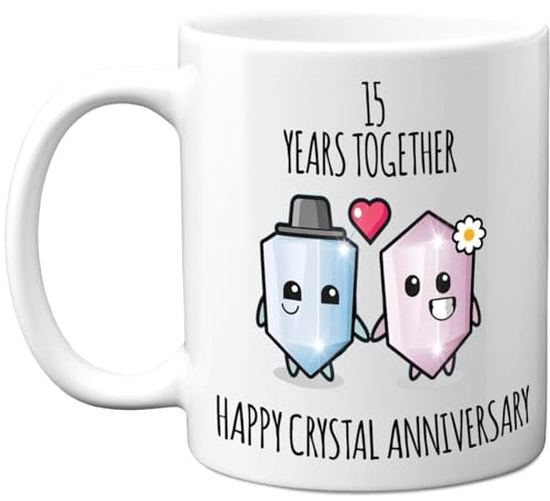 Stuff4 15th Anniversary Mug Gift for Women and Men, 15 Years Together | Happy Crystal Anniversary Wedding for Wife or Husband Mum or Dad Brother Sister, 11oz Ceramic Coffee Mugs Gifts