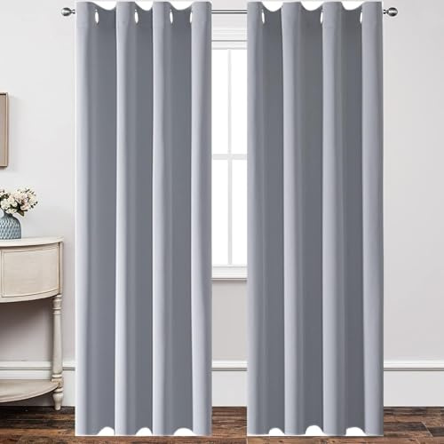 LIJIAO Gardinen Blickdichte 40 x 200 cm Dicke Thermogardine Kälteschutz Warm Ösenvorhang 2Er Set Ösen Gardinen für Wohnzimmer 2Er Set für Wohnzimmer Schlafzimmer, Hellgrau