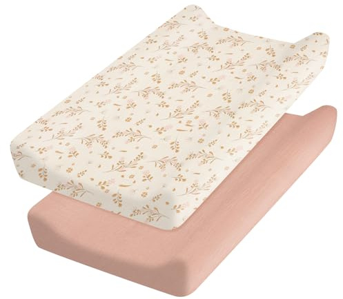 2 Pcs Changing Pad Cover,Baby Diaper Soft Changing Pad Sheets Flexible Changing Table Pad Cover Comfortable Cotton Fitted Diaper for Boys Girls,Contains no Fillers(Style 1)