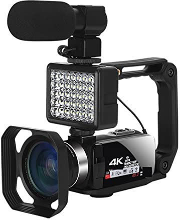 Fotocamera digitale, Videocamera digitale Videocamera professionale 4K Fill Light Vlogging Kit for lo streaming con Zoom 16X Fotografia per adolescenti, principianti, adulti(64G SD Card,Kit With Light