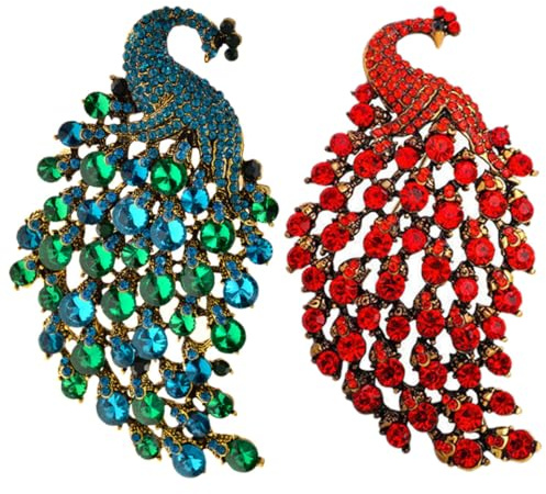 OATIPHO 2 Stück Strass Pfauenbroschen Damen Legierung Anstecknadeln für Kleid Schal Hut Schmuck Accessoires