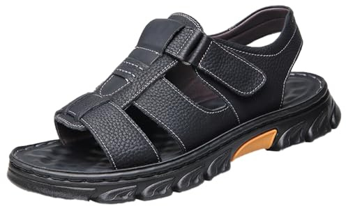 MGGMOKAY Sandalias Deportivas Hombre Verano Cuero Exterior Sandalias de Playa de Senderismo Zapatos de Antideslizante,Negro,41