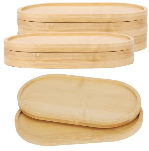 SEUICYNE 10 Stück Bambus Tablett Klein, 18.5 x 10.5 cm Ovale Holztablett Kleine, Deko Tablett Holz Bambus Serviertablett für Tee, Kaffee, Kuchen