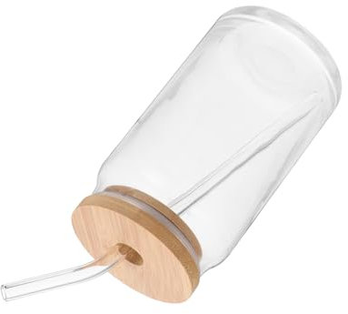 Alipis Botella De Vidrio Transparente Para Jugos y Bebidas 460ml, Plástico Seguro, Tapa De Bambú, Pajilla Reutilizable, Apta Para Escuela y Oficina, Set Completo Caja Blanca